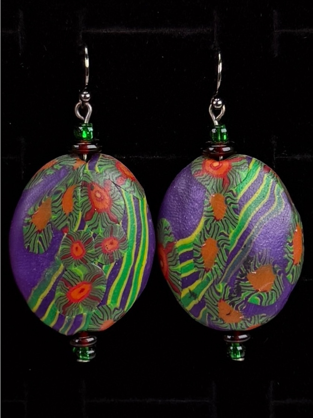 Gorgeous bohemian chic painted costume pierced earrings